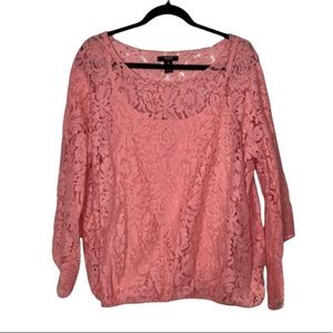 Alfani Coral Floral Sheer Angel Sleeve Lace Boat Neck Tunic 2X